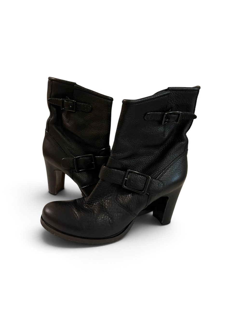 Roberto Del Carlo Black Leather Buckle Mid-Calf Heeled Boots